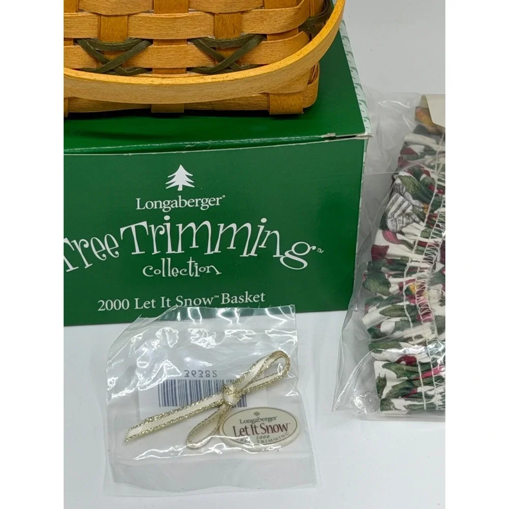 VTG Longaberger Basket Tree Trimming 2000 Let It Snow‎ Christmas Green Small NIB